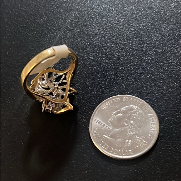 NWT Vintage 18ktge Emerald Gemstone & Cubic Zirconia Diamond Two Tone Ring - Picture 8 of 8